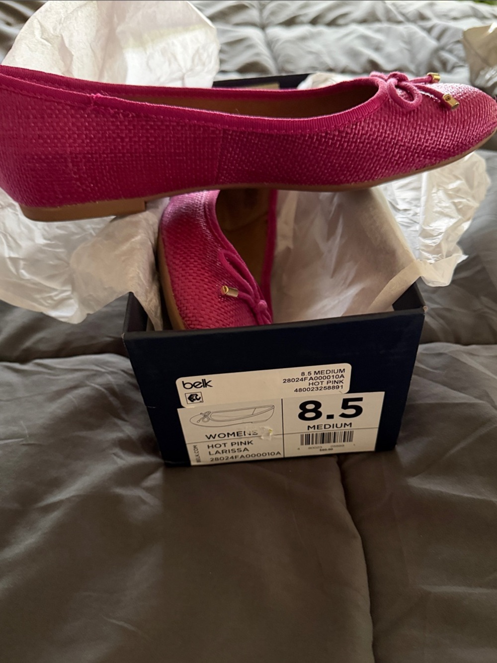 NIB crown & ivy Hot Pink Textured Ballet Flats with Bow